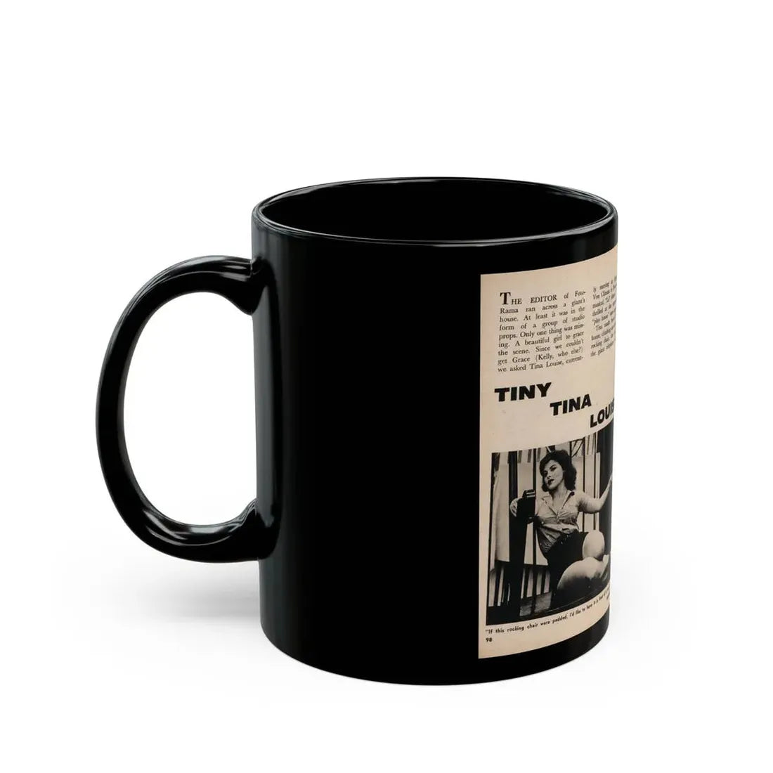 Tina Louise #131 - 2 Pages, 3 B&W Photos, Short Article & Captions from Foto-rama Digest Mag. May '58 (Vintage Female Icon) Black Coffee Mug - Go Mug Yourself