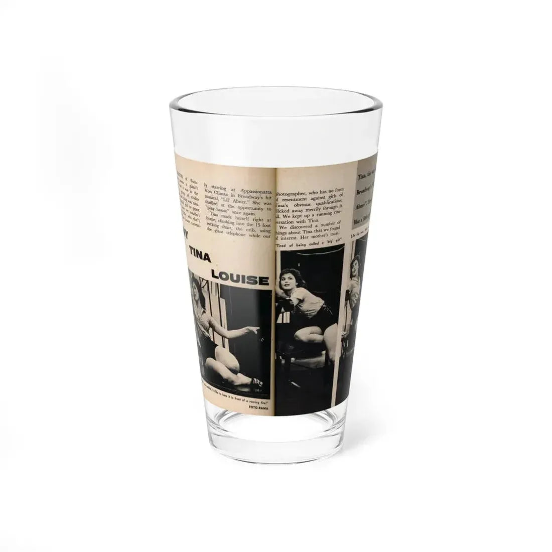 Tina Louise #131 - 2 Pages, 3 B&W Photos, Short Article & Captions from Foto-rama Digest Mag. May '58 (Vintage Female Icon) Pint Glass 16oz 16oz - Go Mug Yourself