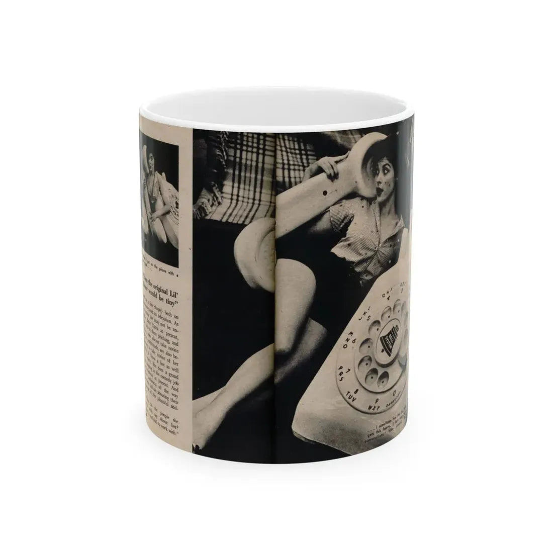 Tina Louise #133 - 2 Pages, 2 B&W Photos, Short Article End & Captions from Foto-rama Digest Mag. May '58 (Vintage Female Icon) White Coffee Mug 11oz - Go Mug Yourself