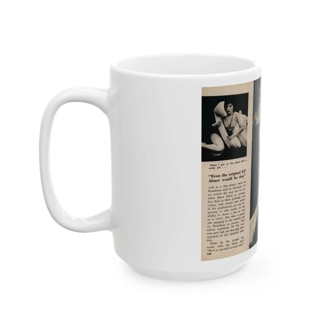 Tina Louise #133 - 2 Pages, 2 B&W Photos, Short Article End & Captions from Foto-rama Digest Mag. May '58 (Vintage Female Icon) White Coffee Mug - Go Mug Yourself