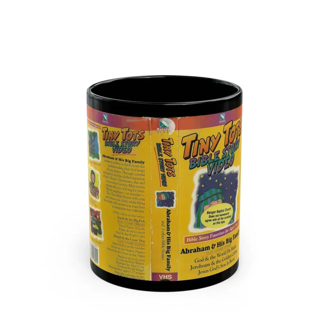TINY TOTS BIBLE STORY VIDEO (VHS COVER) - Black Coffee Mug 11oz - Go Mug Yourself