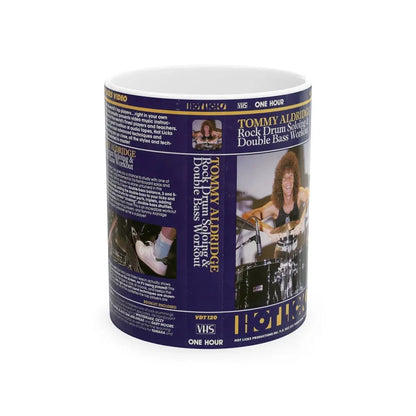 TOMMY ALDRIDGE ROCK DRUM SOLOING AND DOUBLE BASS WORKOUT (VHS COVER) - White Coffee Mug 11oz - Go Mug Yourself