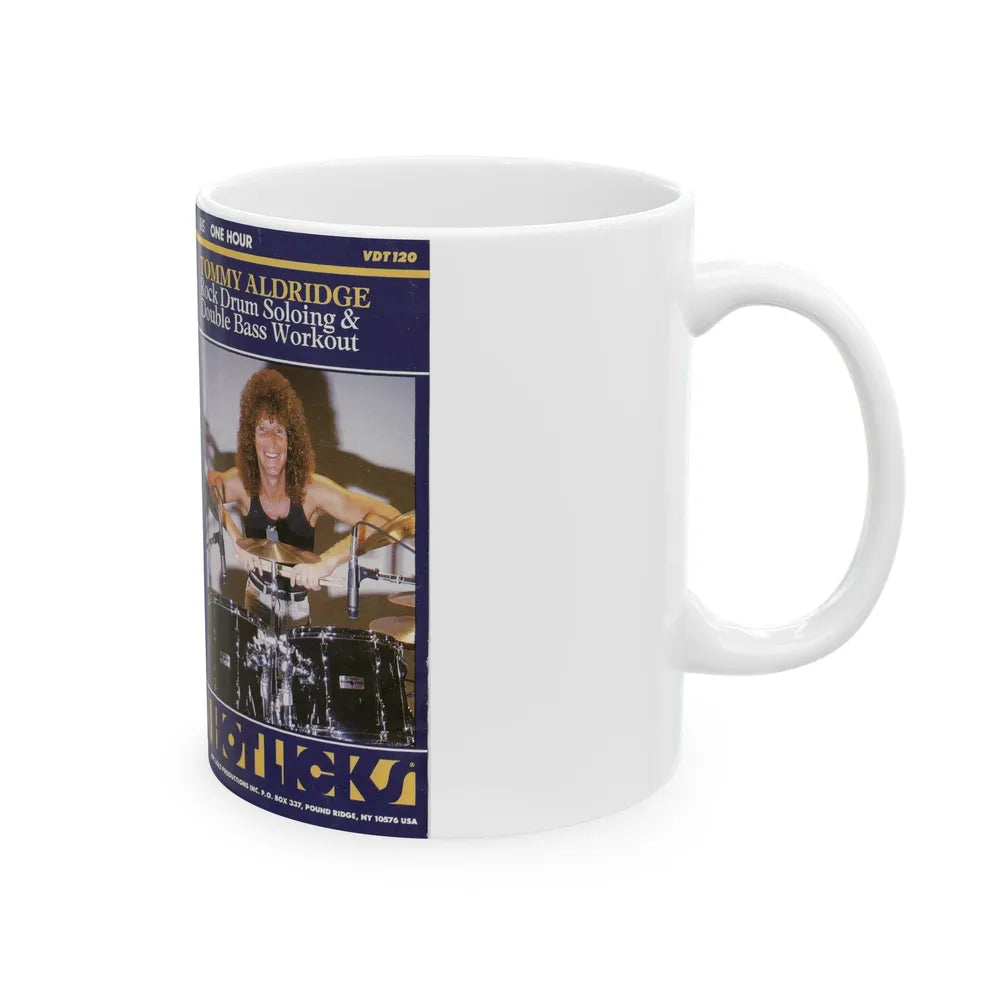 TOMMY ALDRIDGE ROCK DRUM SOLOING AND DOUBLE BASS WORKOUT (VHS COVER) - White Coffee Mug-Go Mug Yourself