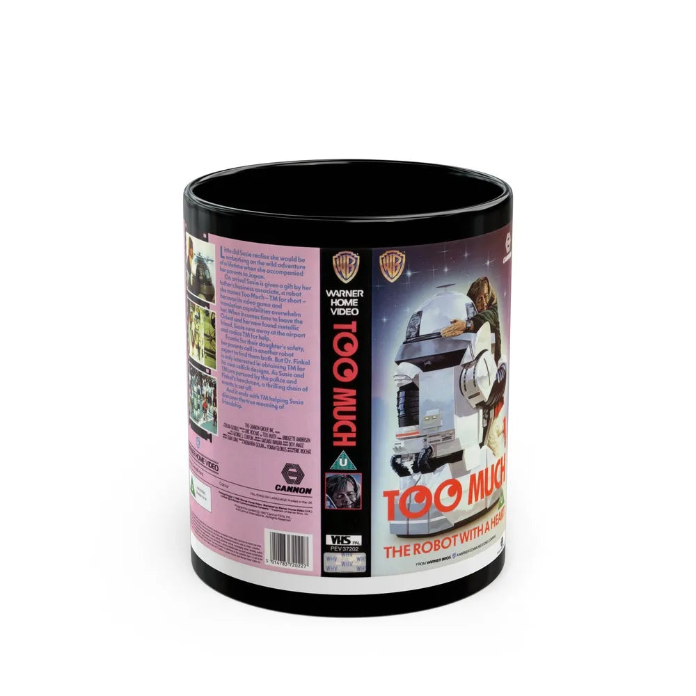 TOO MUCH THE ROBOT WITH A HEART (VHS COVER) - Black Coffee Mug-11oz-Go Mug Yourself