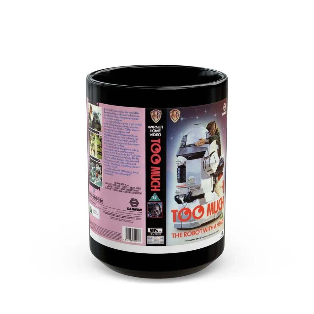 TOO MUCH THE ROBOT WITH A HEART (VHS COVER) - Black Coffee Mug-15oz-Go Mug Yourself