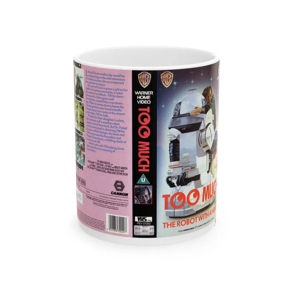 TOO MUCH THE ROBOT WITH A HEART (VHS COVER) - White Coffee Mug-11oz-Go Mug Yourself