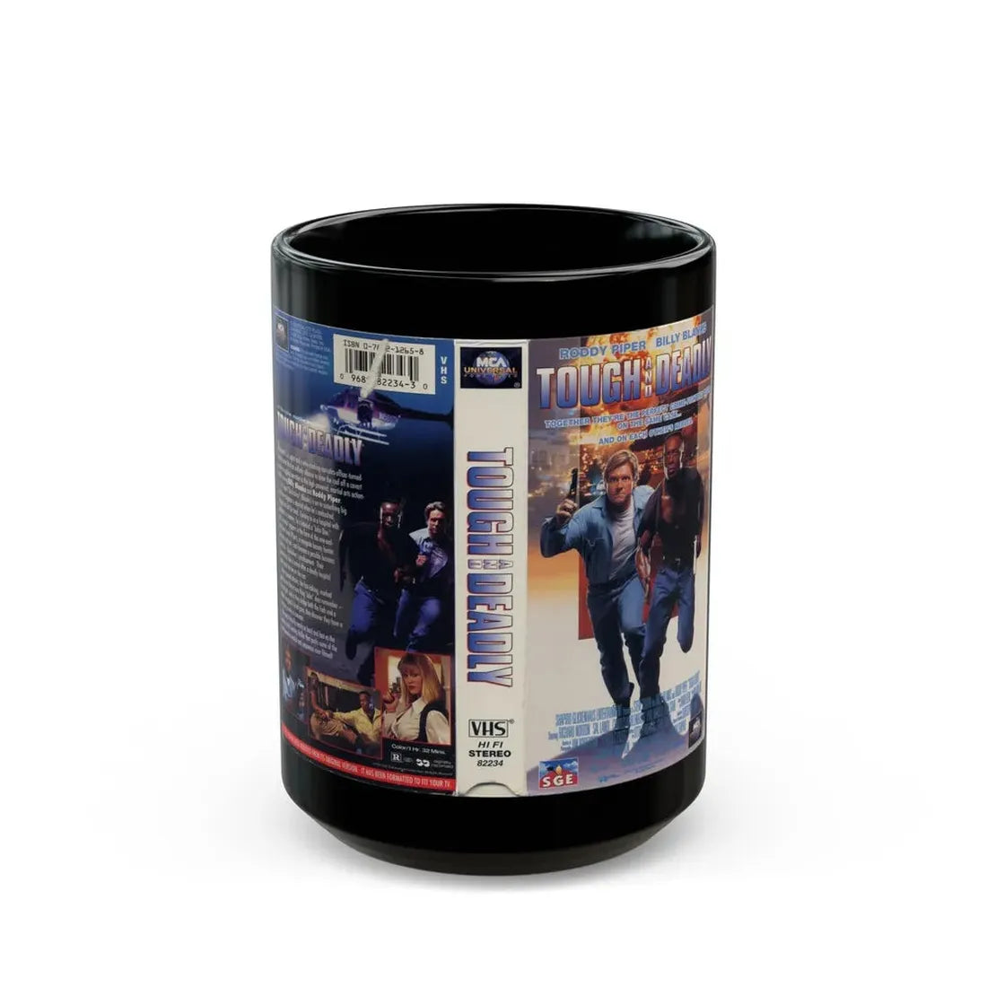 TOUGH AND DEADLY RODDY PIPER BILLY BLANKS (VHS COVER) - Black Coffee Mug 15oz - Go Mug Yourself