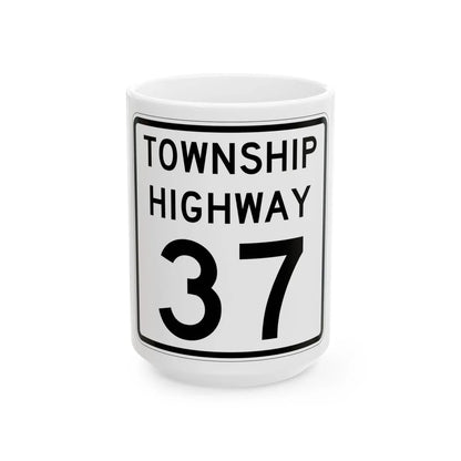 Township Highway 37 Wyandot County Ohio (Ohio) (Road Sign) White Coffee Mug 15oz - Go Mug Yourself