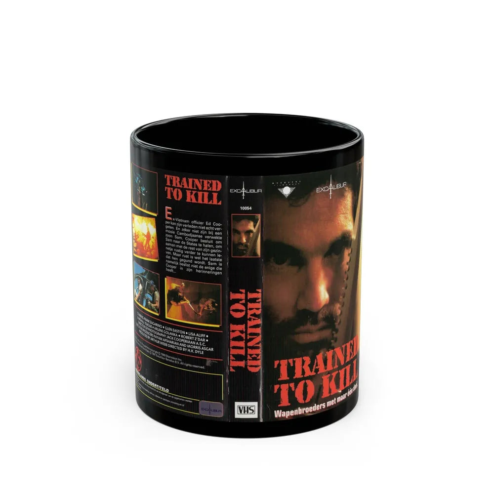 TRAINED TO KILL (VHS COVER) - Black Coffee Mug-11oz-Go Mug Yourself