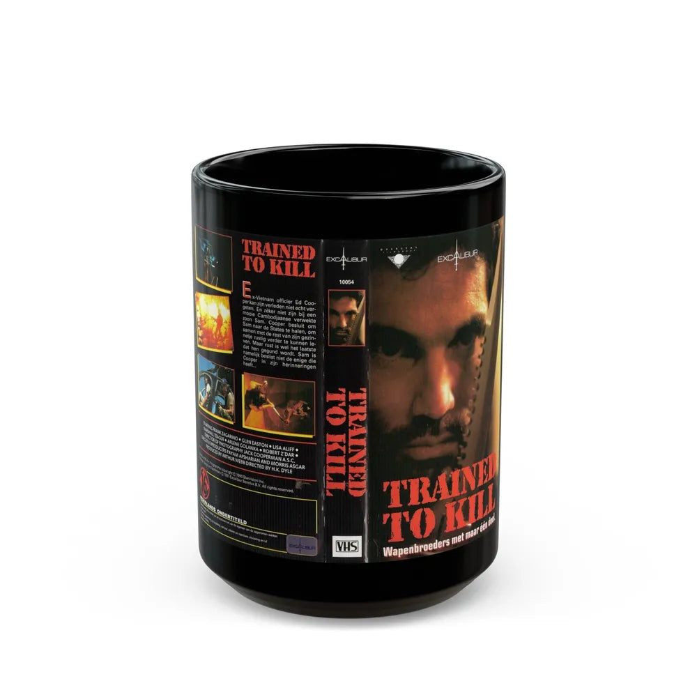 TRAINED TO KILL (VHS COVER) - Black Coffee Mug-15oz-Go Mug Yourself