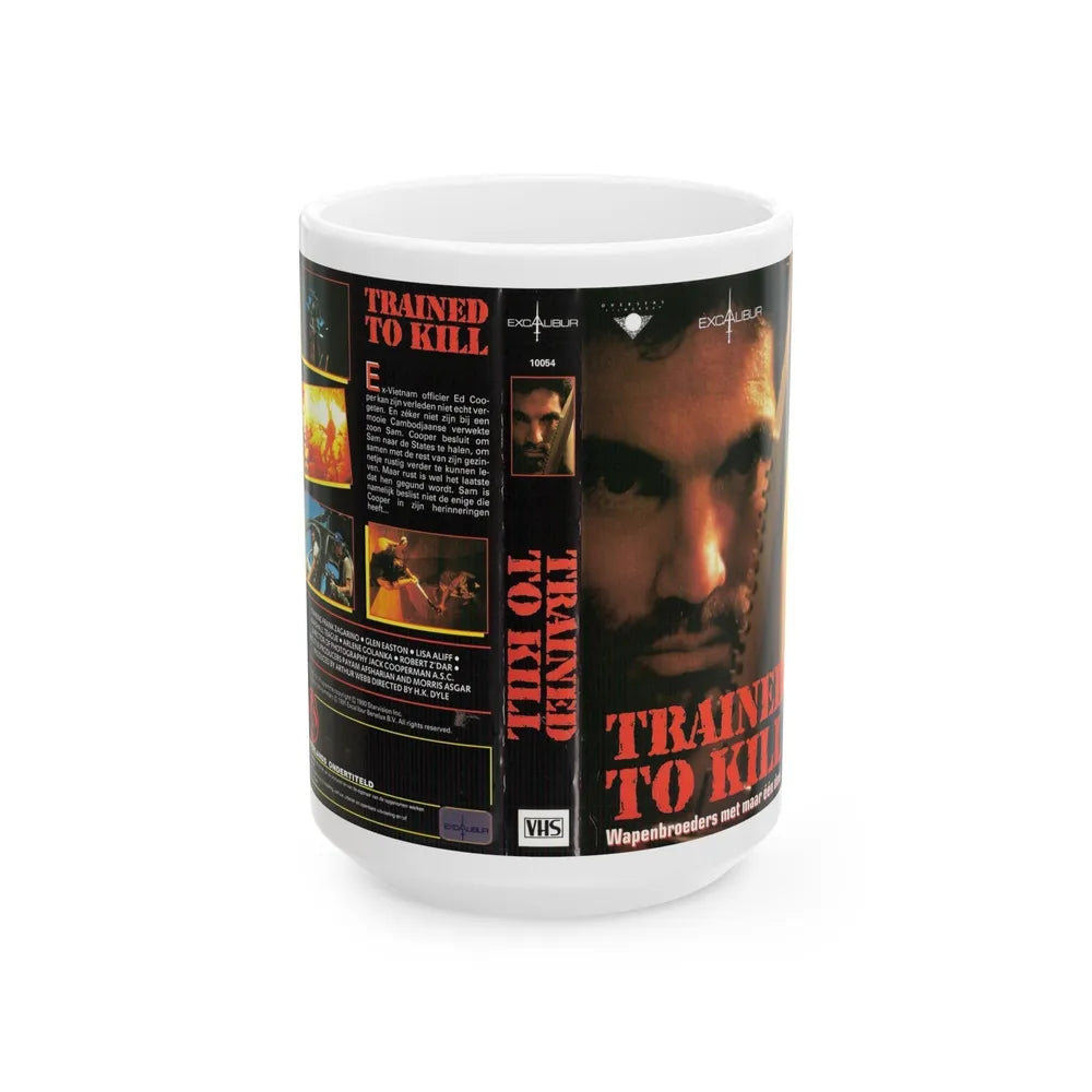 TRAINED TO KILL (VHS COVER) - White Coffee Mug-15oz-Go Mug Yourself