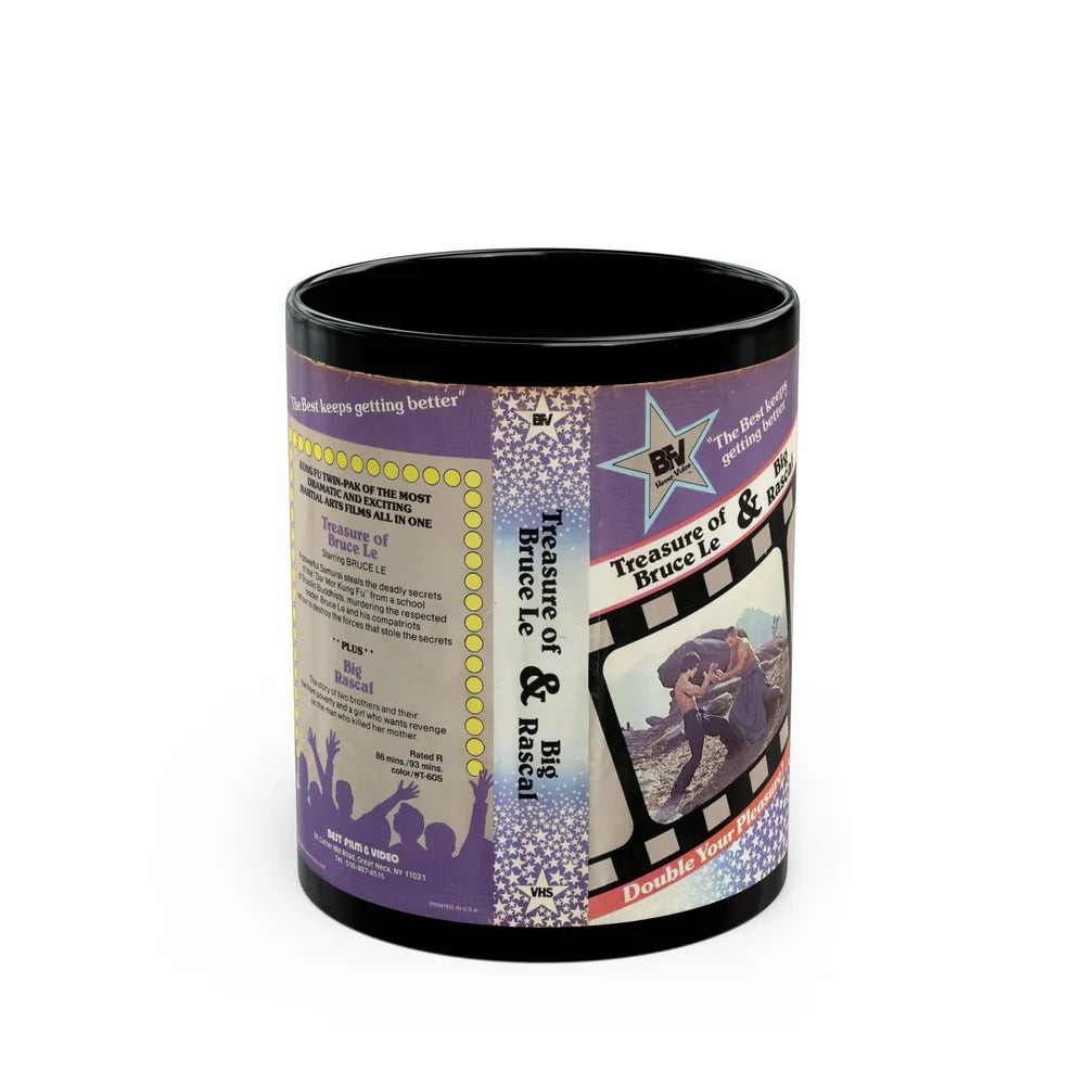 TREASURE OF BRUCE LEE AND BIG RASCAL DOUBLE FEATURE (VHS COVER) - Black Coffee Mug-11oz-Go Mug Yourself