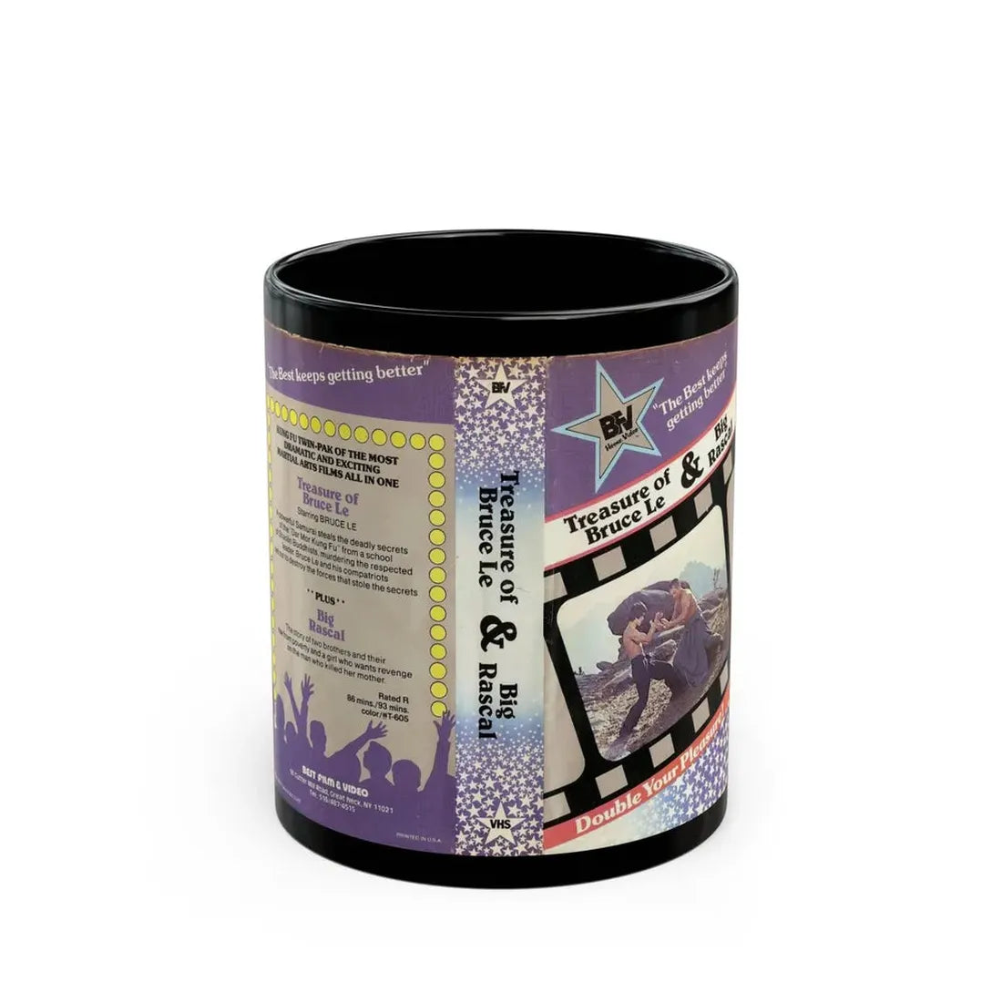 TREASURE OF BRUCE LEE AND BIG RASCAL DOUBLE FEATURE (VHS COVER) - Black Coffee Mug 11oz - Go Mug Yourself