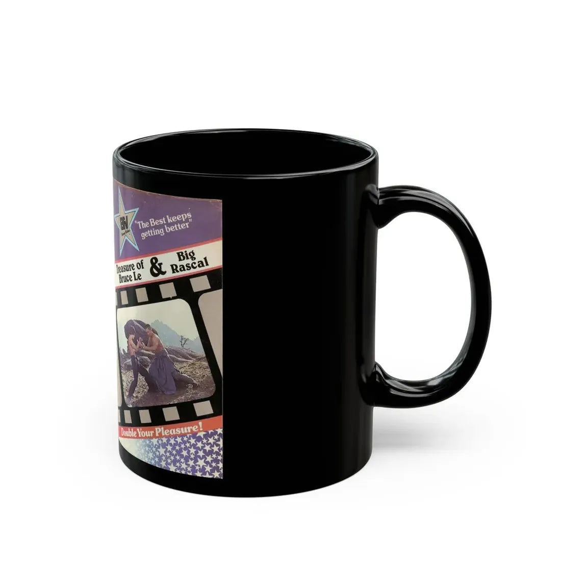 TREASURE OF BRUCE LEE AND BIG RASCAL DOUBLE FEATURE (VHS COVER) - Black Coffee Mug - Go Mug Yourself