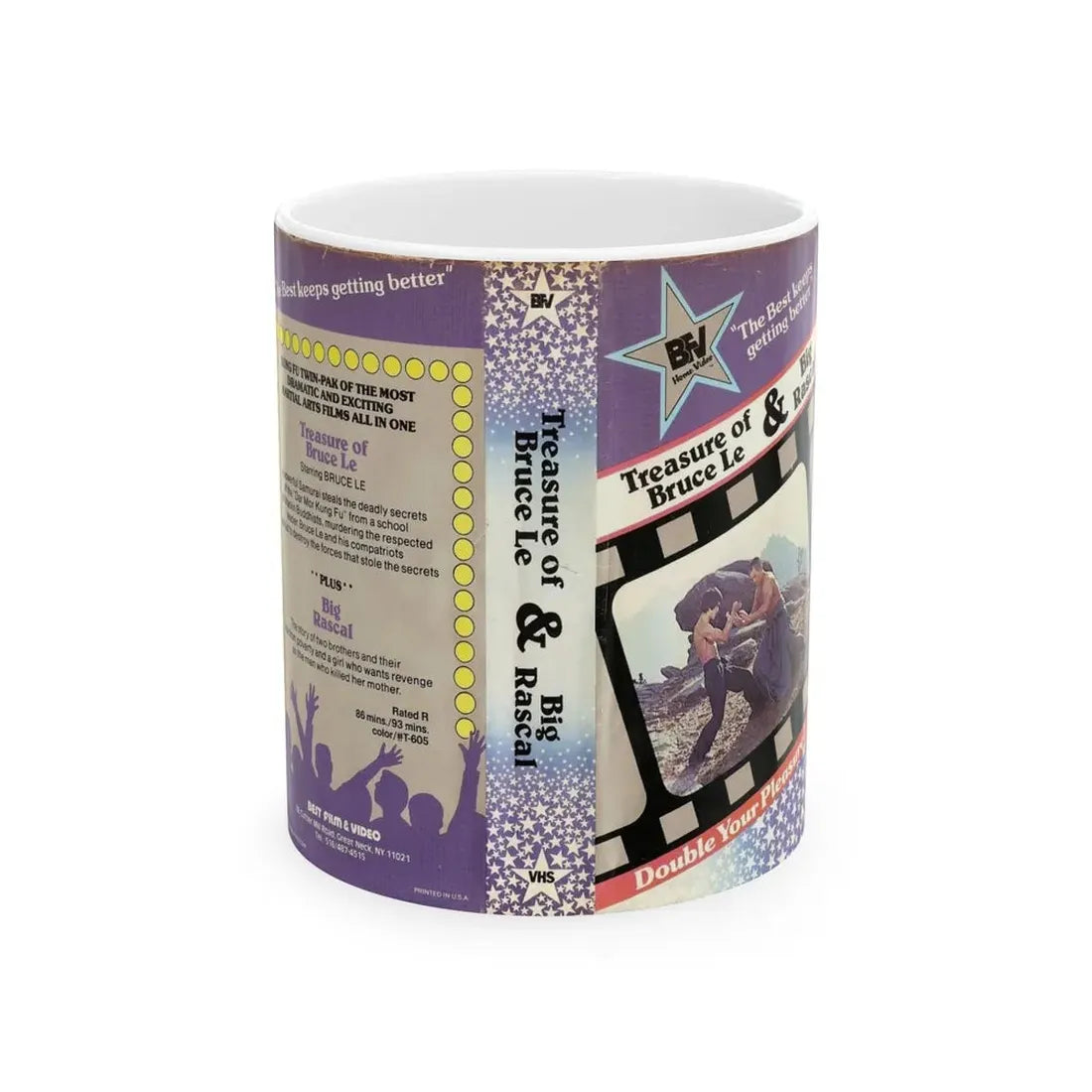 TREASURE OF BRUCE LEE AND BIG RASCAL DOUBLE FEATURE (VHS COVER) - White Coffee Mug 11oz - Go Mug Yourself