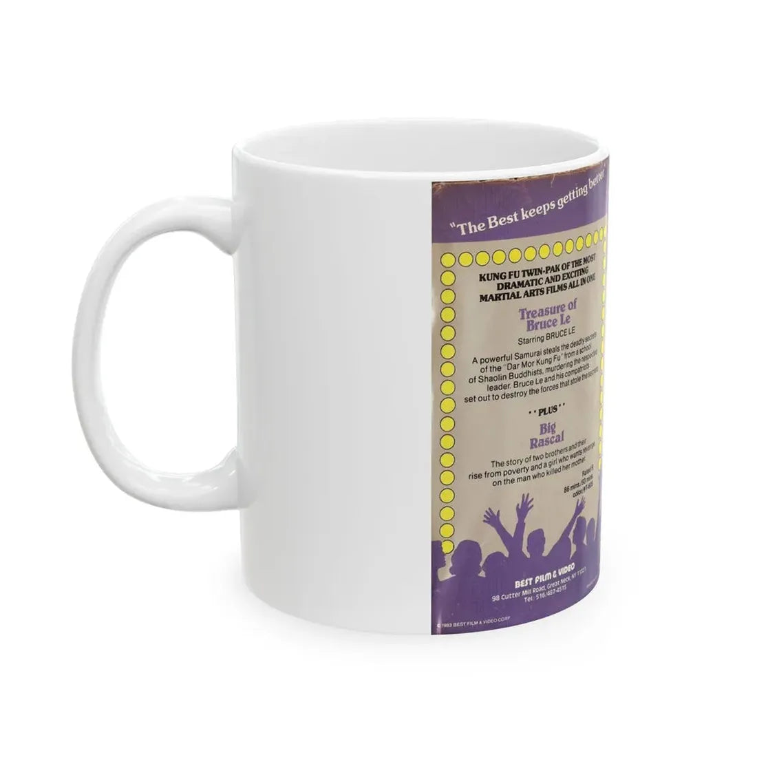 TREASURE OF BRUCE LEE AND BIG RASCAL DOUBLE FEATURE (VHS COVER) - White Coffee Mug - Go Mug Yourself