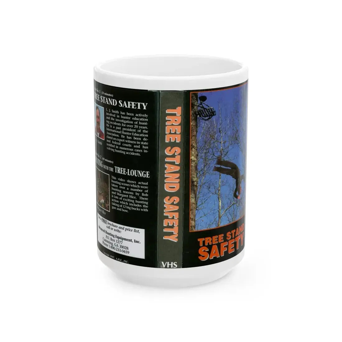 TREE STAND SAFETY (VHS COVER) - White Coffee Mug 15oz - Go Mug Yourself