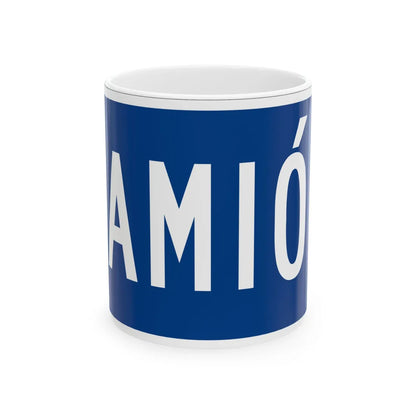 Truck plate blue es (Puerto Rico) (Road Sign) White Coffee Mug 11oz - Go Mug Yourself