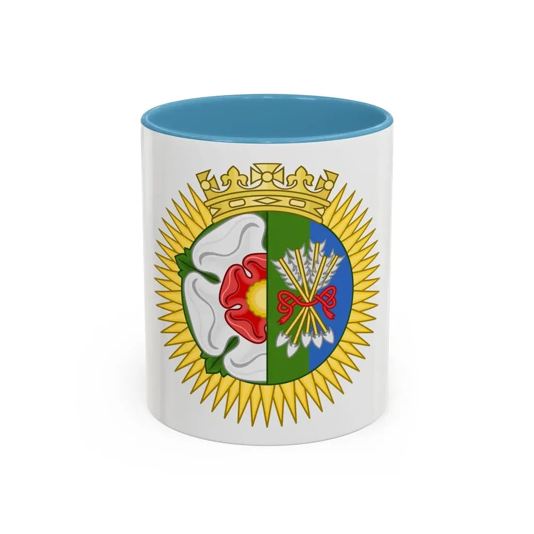 Tudor Rose and Arrows Badge - Accent Coffee Mug 11oz Light Blue - Go Mug Yourself