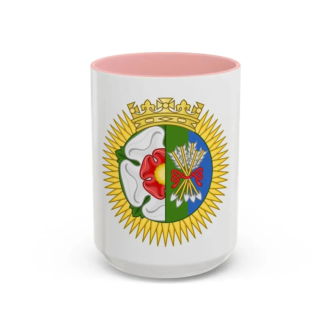 Tudor Rose and Arrows Badge - Accent Coffee Mug 15oz Pink - Go Mug Yourself