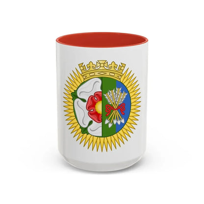 Tudor Rose and Arrows Badge - Accent Coffee Mug 15oz Red - Go Mug Yourself