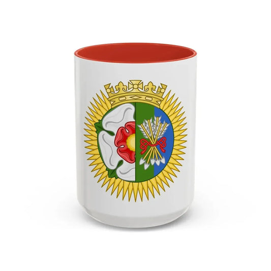 Tudor Rose and Arrows Badge - Accent Coffee Mug 15oz Red - Go Mug Yourself