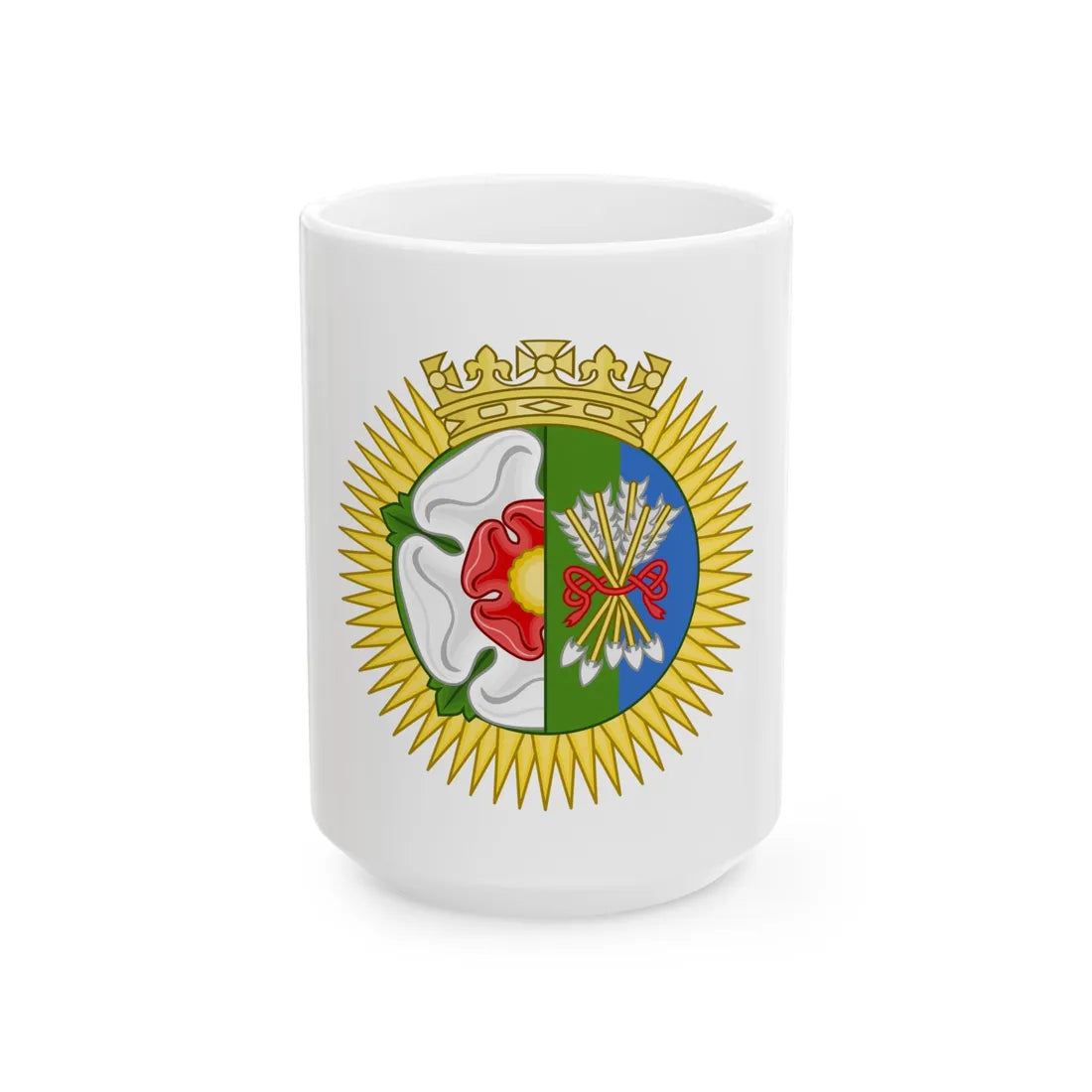 Tudor Rose and Arrows Badge - White Coffee Mug 15oz - Go Mug Yourself