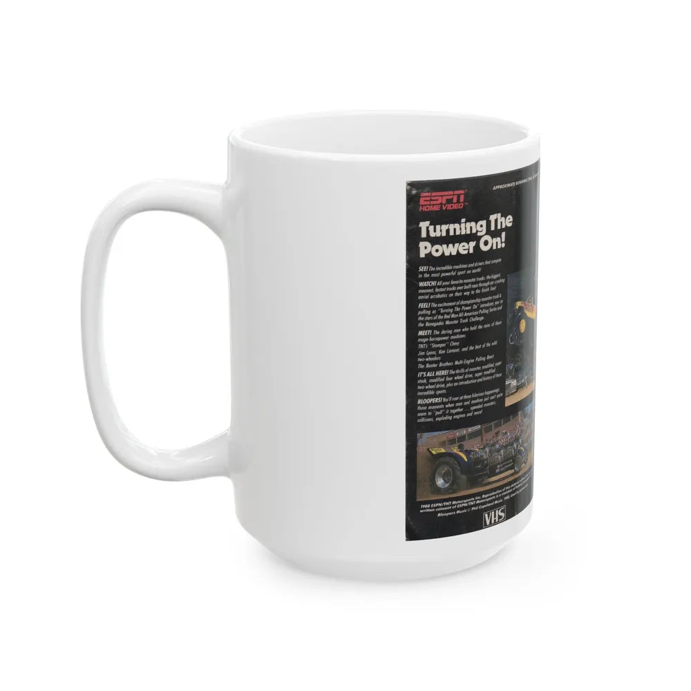 TURNING THE POWER ON ESPN HOME VIDEO (VHS COVER) - White Coffee Mug-Go Mug Yourself