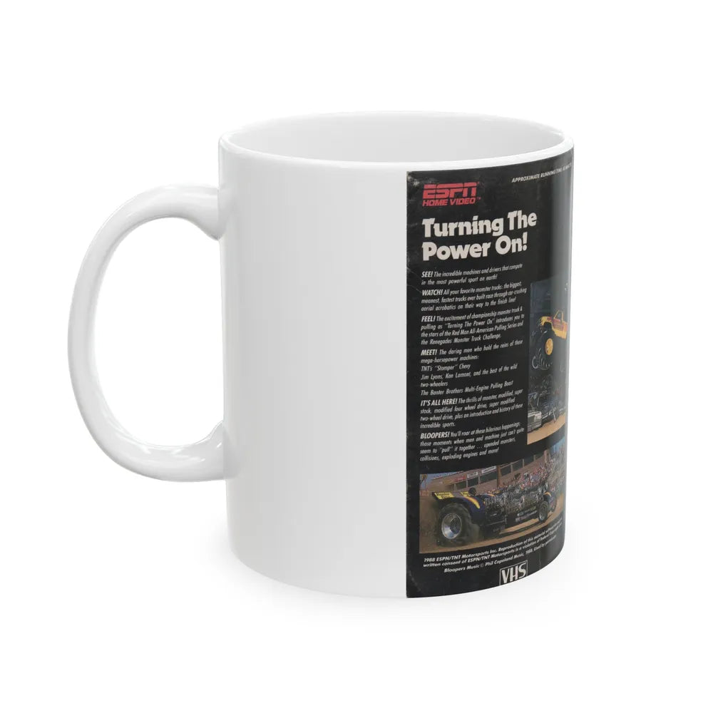 TURNING THE POWER ON ESPN HOME VIDEO (VHS COVER) - White Coffee Mug-Go Mug Yourself