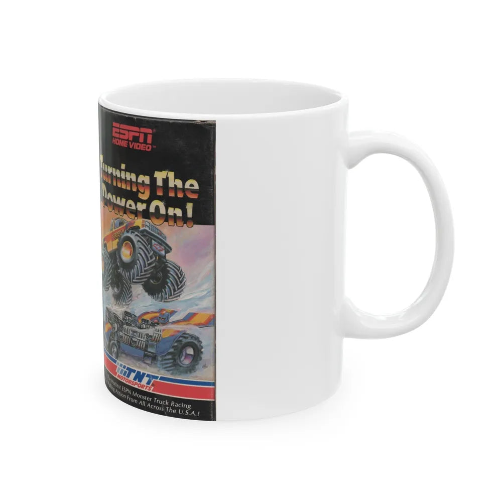 TURNING THE POWER ON ESPN HOME VIDEO (VHS COVER) - White Coffee Mug-Go Mug Yourself