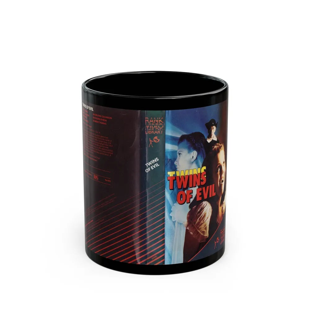 TWINS OF EVIL RANK VIDEO LIBRARY (VHS COVER) - Black Coffee Mug-11oz-Go Mug Yourself