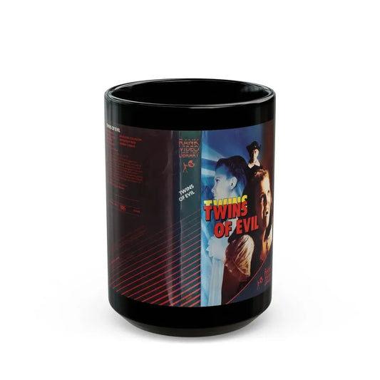 TWINS OF EVIL RANK VIDEO LIBRARY (VHS COVER) - Black Coffee Mug 15oz - Go Mug Yourself