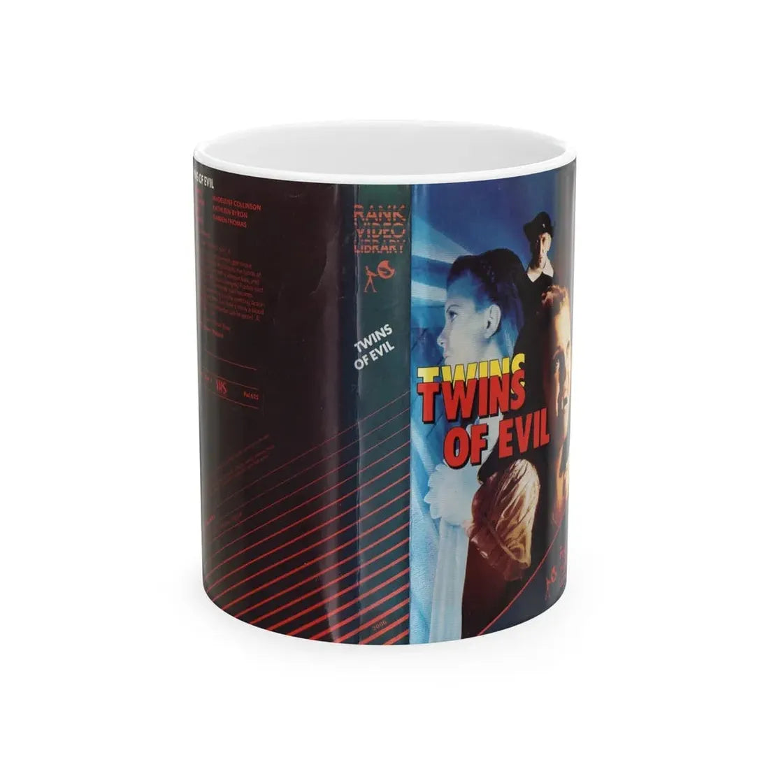 TWINS OF EVIL RANK VIDEO LIBRARY (VHS COVER) - White Coffee Mug 11oz - Go Mug Yourself