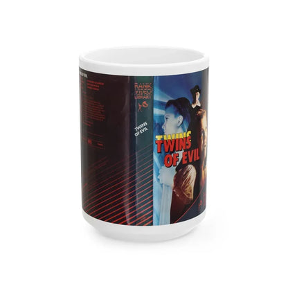 TWINS OF EVIL RANK VIDEO LIBRARY (VHS COVER) - White Coffee Mug 15oz - Go Mug Yourself