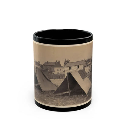 Two Small Tents, With Wood Frame Buildings In The Background (U.S. Civil War) Black Coffee Mug-11oz-Go Mug Yourself