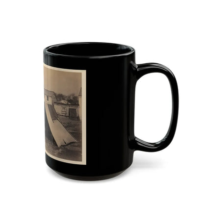 Two Small Tents, With Wood Frame Buildings In The Background (U.S. Civil War) Black Coffee Mug-Go Mug Yourself