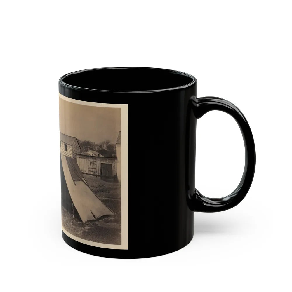 Two Small Tents, With Wood Frame Buildings In The Background (U.S. Civil War) Black Coffee Mug-Go Mug Yourself