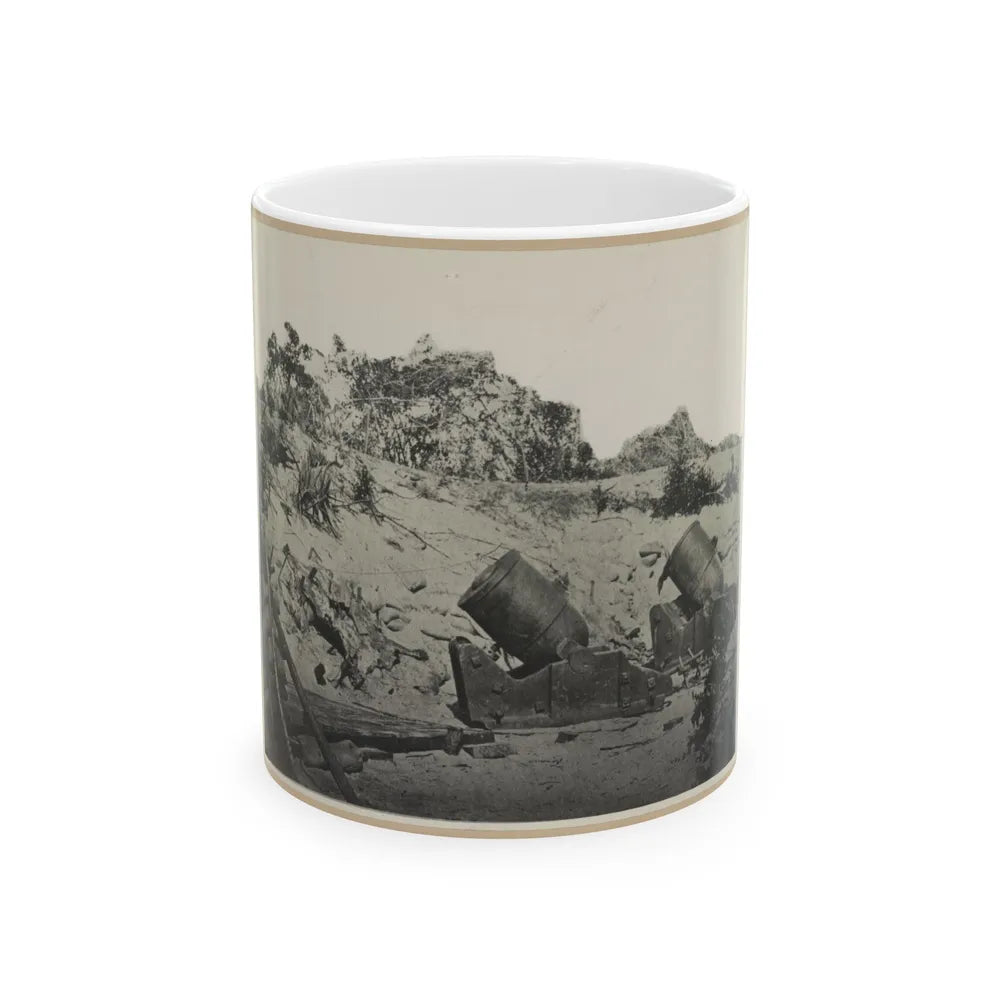 Two Trench Mortars Behind Sandbagged Barricade (U.S. Civil War) White Coffee Mug-11oz-Go Mug Yourself