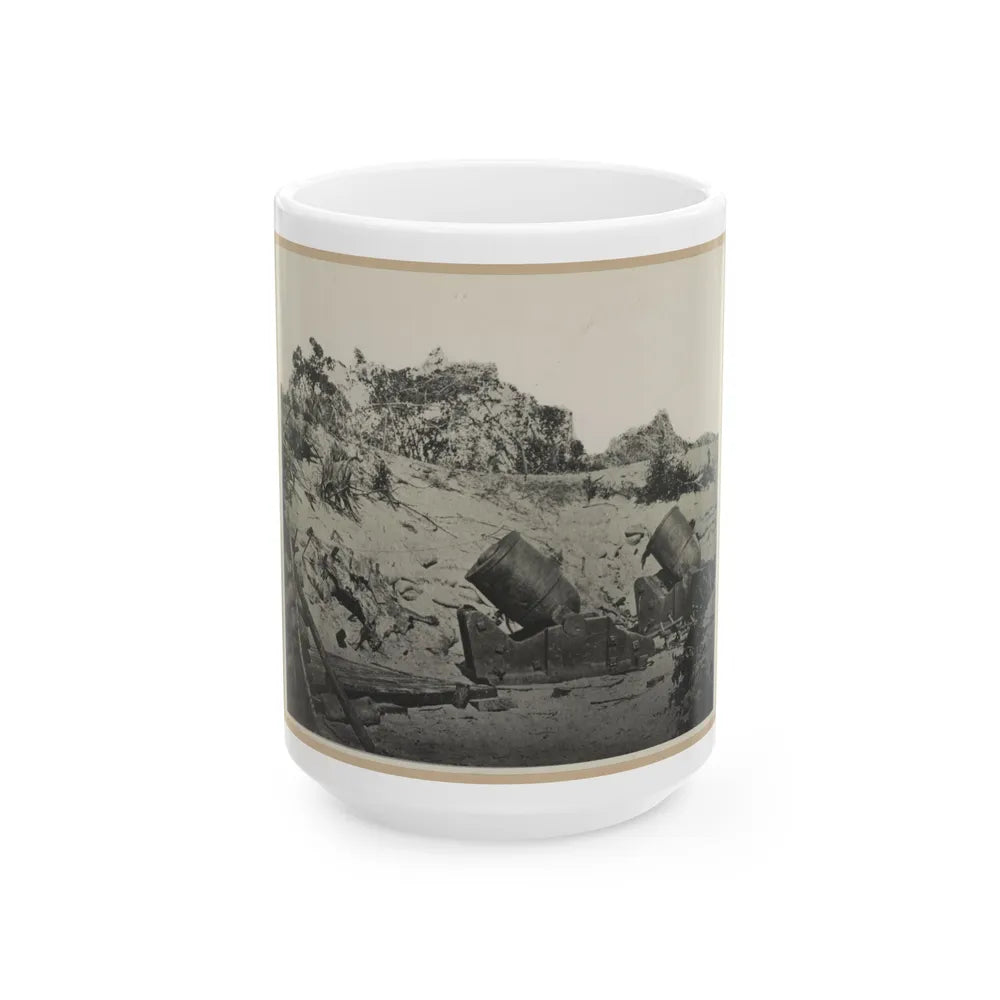 Two Trench Mortars Behind Sandbagged Barricade (U.S. Civil War) White Coffee Mug-15oz-Go Mug Yourself