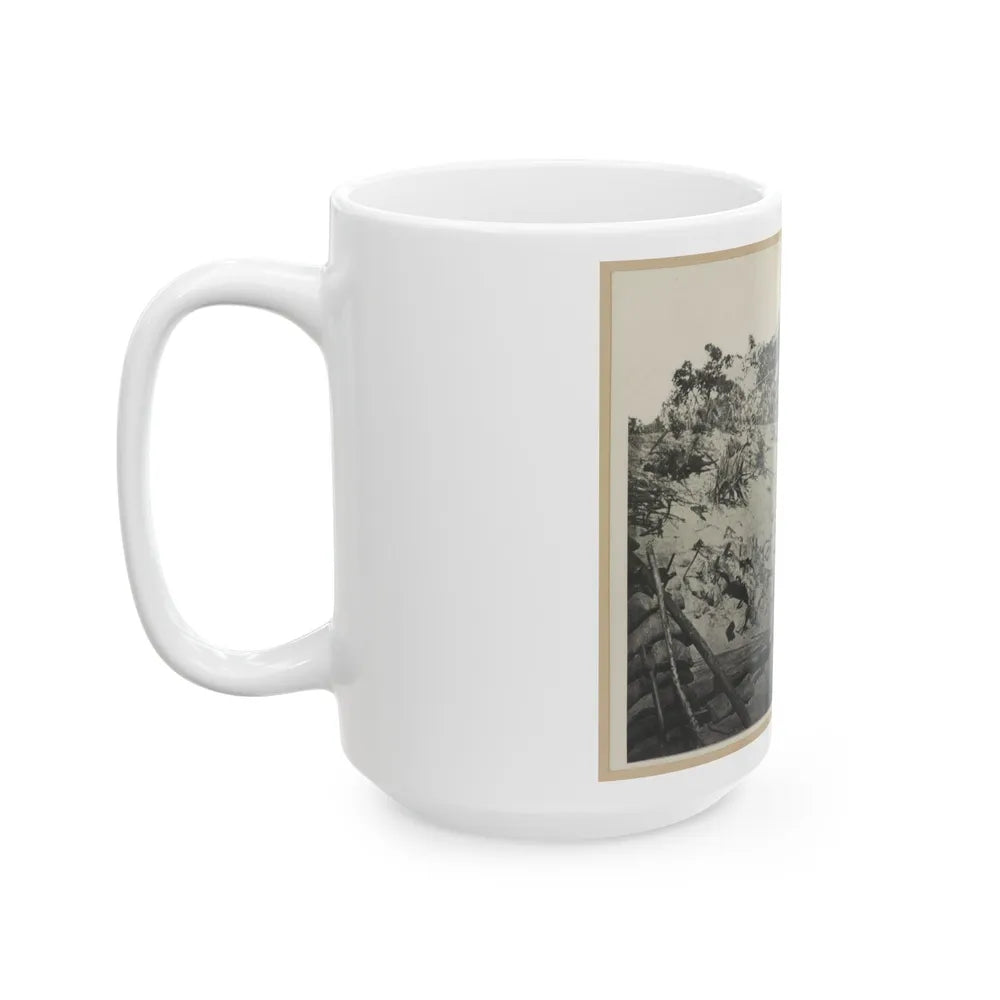 Two Trench Mortars Behind Sandbagged Barricade (U.S. Civil War) White Coffee Mug-Go Mug Yourself