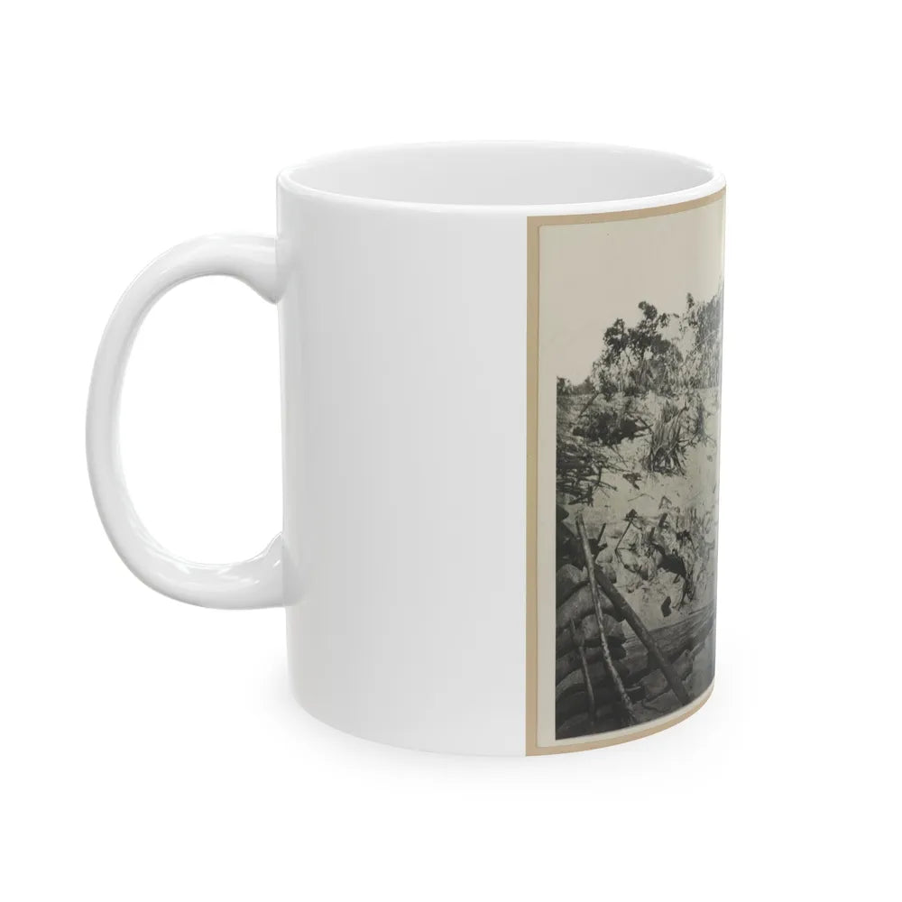 Two Trench Mortars Behind Sandbagged Barricade (U.S. Civil War) White Coffee Mug-Go Mug Yourself