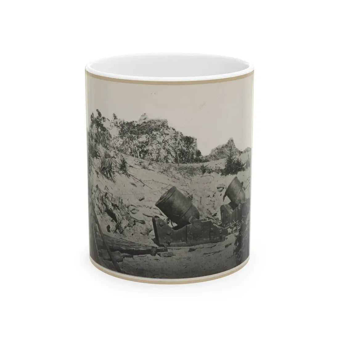 Two Trench Mortars Behind Sandbagged Barricade (U.S. Civil War) White Coffee Mug 11oz - Go Mug Yourself