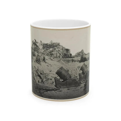 Two Trench Mortars Behind Sandbagged Barricade (U.S. Civil War) White Coffee Mug 11oz - Go Mug Yourself