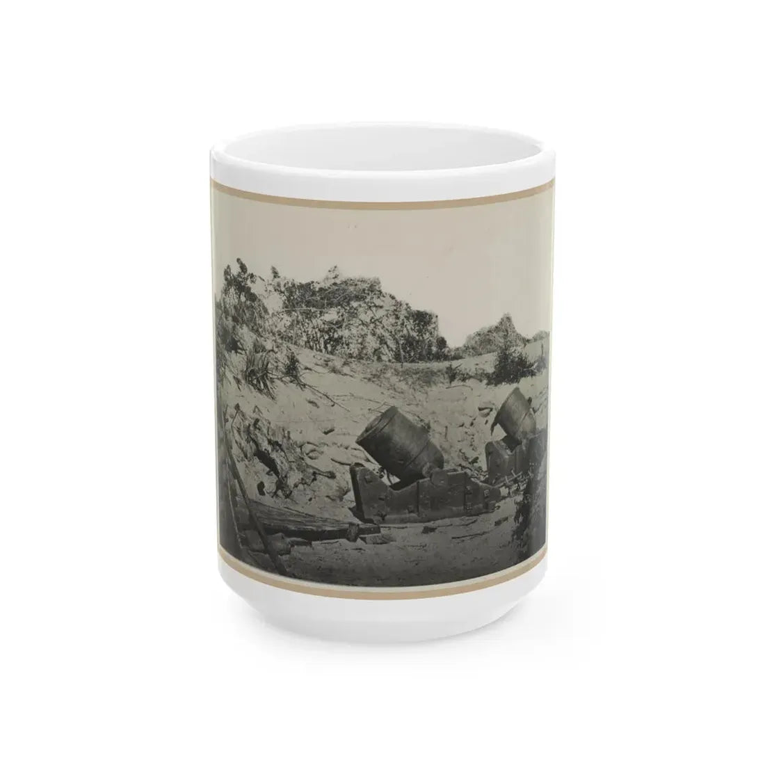Two Trench Mortars Behind Sandbagged Barricade (U.S. Civil War) White Coffee Mug 15oz - Go Mug Yourself