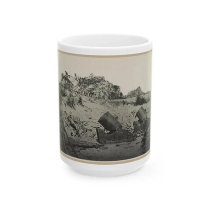 Two Trench Mortars Behind Sandbagged Barricade (U.S. Civil War) White Coffee Mug 15oz - Go Mug Yourself
