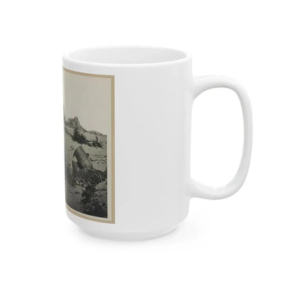 Two Trench Mortars Behind Sandbagged Barricade (U.S. Civil War) White Coffee Mug - Go Mug Yourself