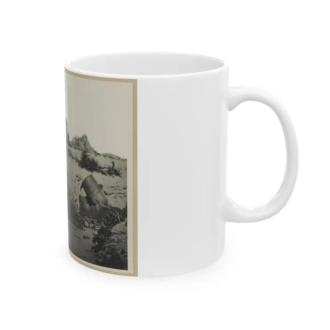 Two Trench Mortars Behind Sandbagged Barricade (U.S. Civil War) White Coffee Mug - Go Mug Yourself