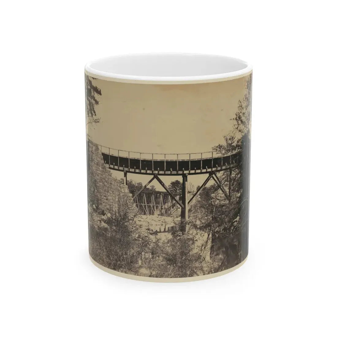 Two Trestle Bridges Over A Creek (U.S. Civil War) White Coffee Mug 11oz - Go Mug Yourself