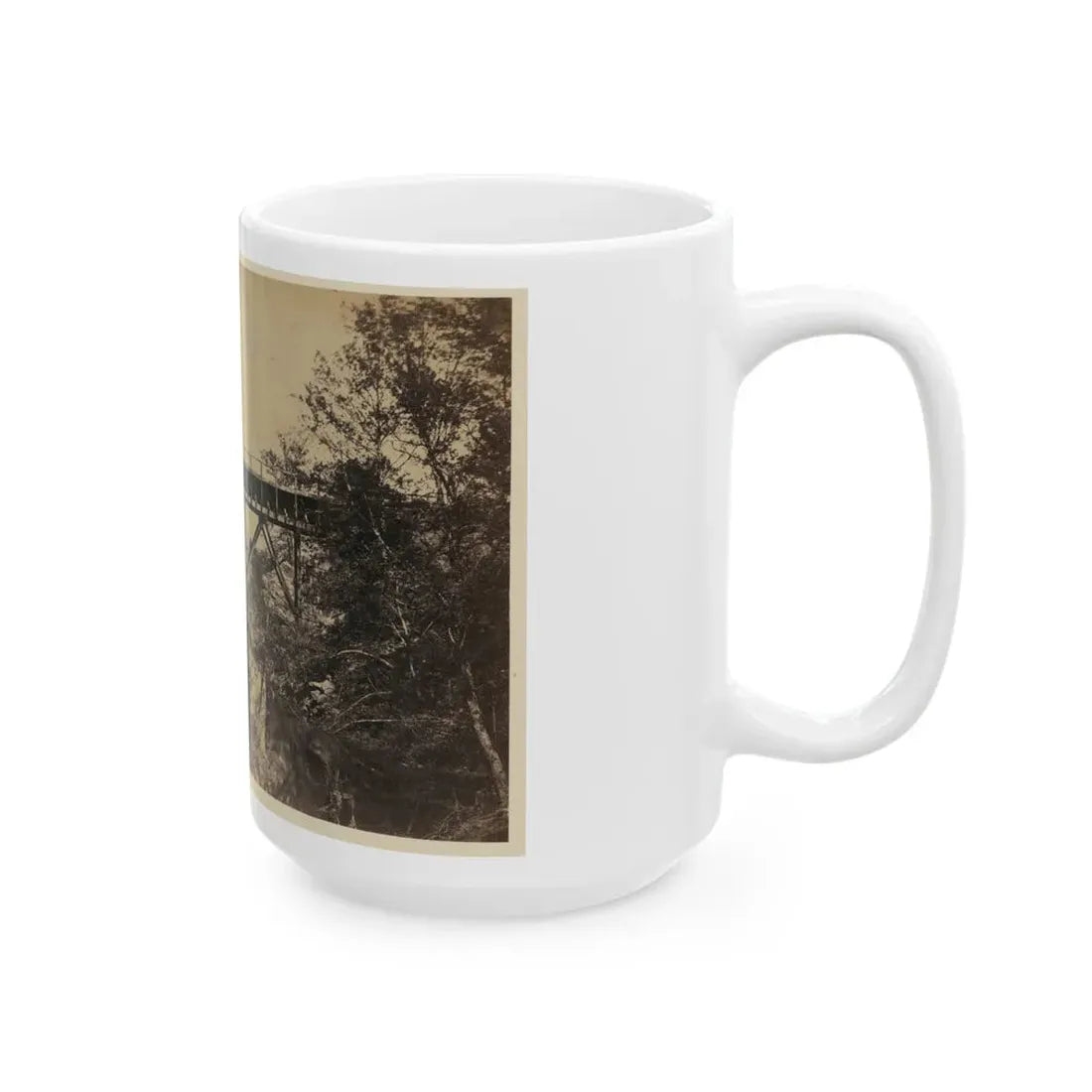 Two Trestle Bridges Over A Creek (U.S. Civil War) White Coffee Mug - Go Mug Yourself
