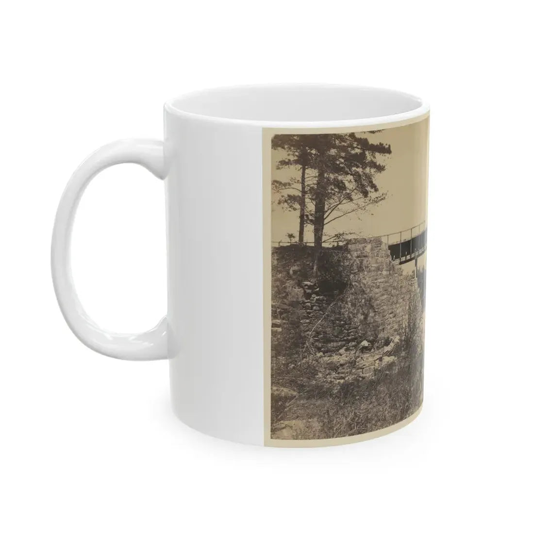 Two Trestle Bridges Over A Creek (U.S. Civil War) White Coffee Mug - Go Mug Yourself